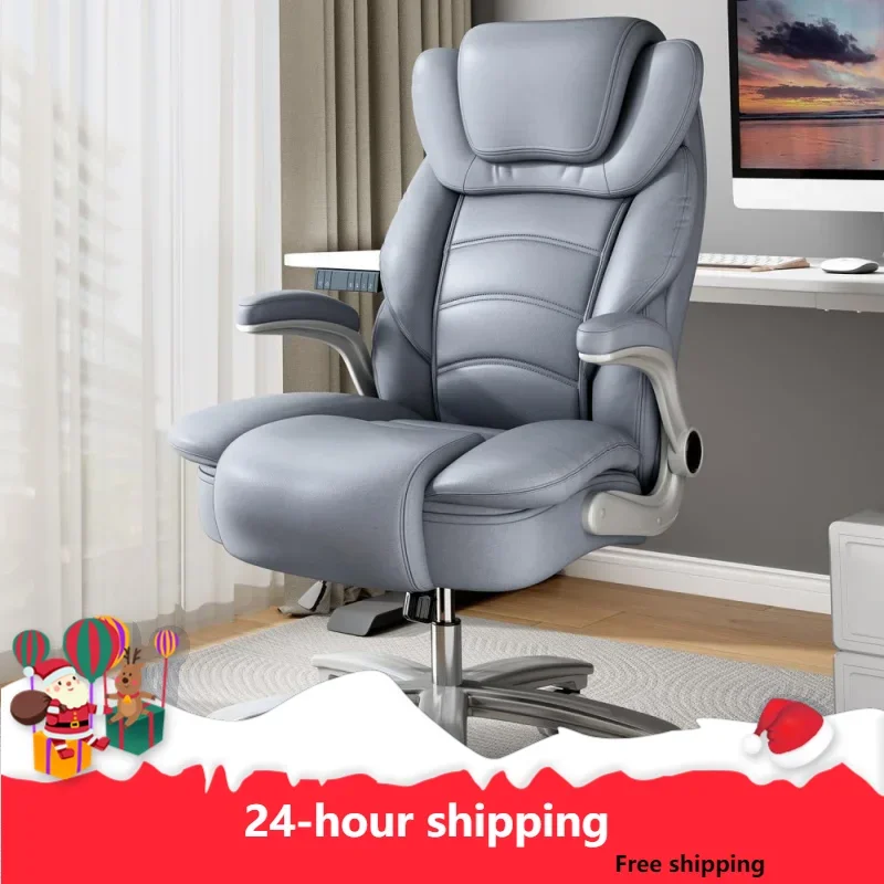 Big And Tall Office Chair 400lb Wide Seat, High Back Leather Executive Office Chair With Flip-Up Arms, Computer Desk Chairs