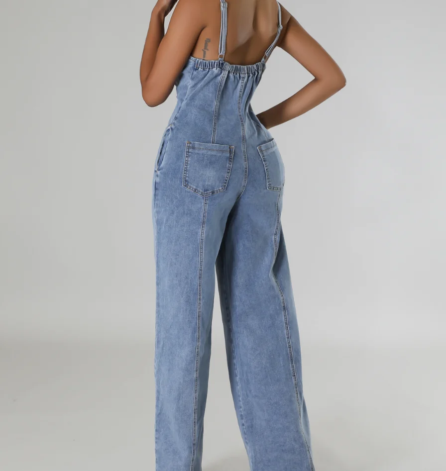 Combinaison en jean à bretelles pour femmes, mode décontractée et Sexy, pantalon à jambes larges