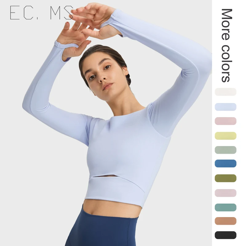 Women Sport Tops Padded Thumb Holes Hollow Out Quick Dry Flex Slim Crop Running Yoga Athletic T Shirts