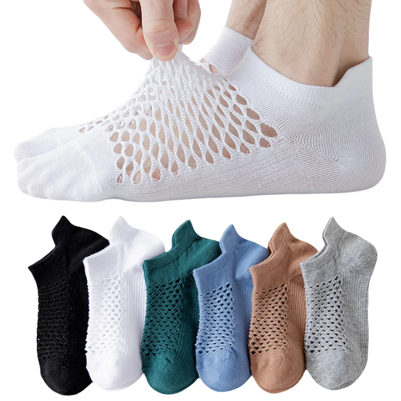 

5 Pairs Men's Mesh Ankle Socks Summer Breathable Thin Boat Sock Sweat-Absorbent Solid Color Anti-Odor Simple Invisible Sox Male