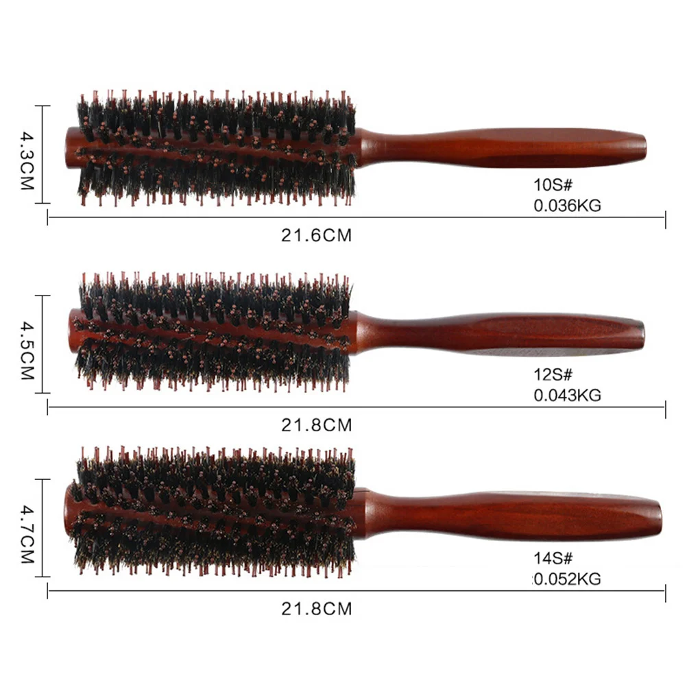 Bristles Hair Brush Comb Round Comb Twill with Wood Handle for Hair Drying Styling Curling (Twill 10)