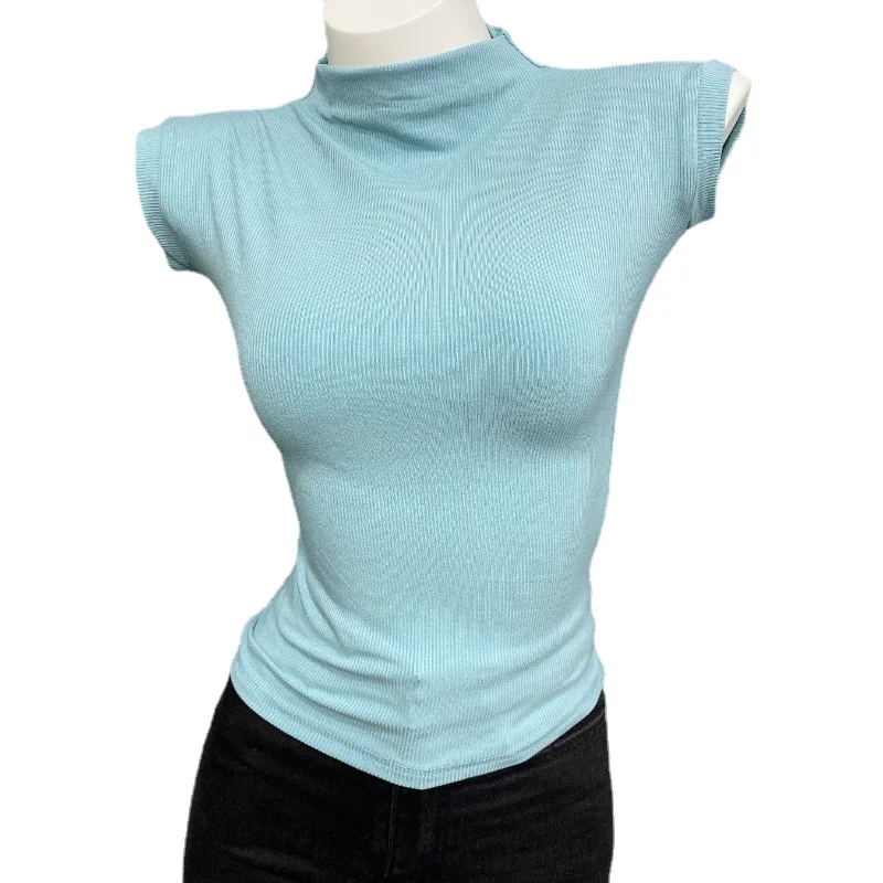 Women's Monochromatic Elastic Pulls Tops, Slim Tees, Sexy, New Design, Summer