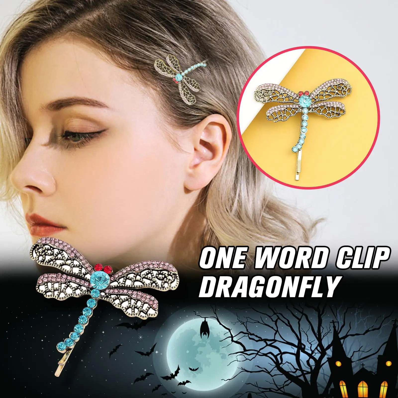 Vintage Dragonfly Hair Pin Bobby Pin Halloween Retro Rhinestone Dragonfly Hair Clip Side Clips One word clip dragonfly for Girls