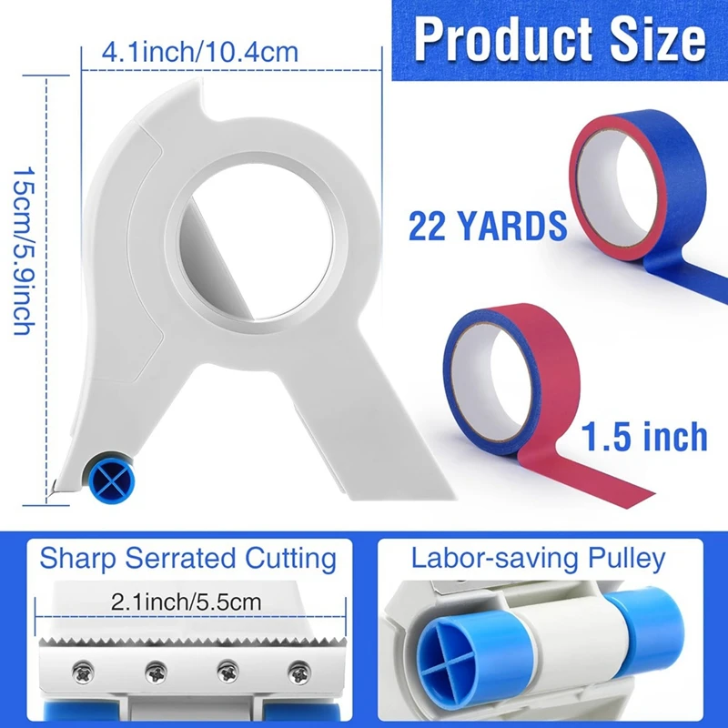 2 Pack Masking Paint Tape Applicator Each 1.4 Inch Painters Tape, Portable Masking Set Tape Cutter For Painting