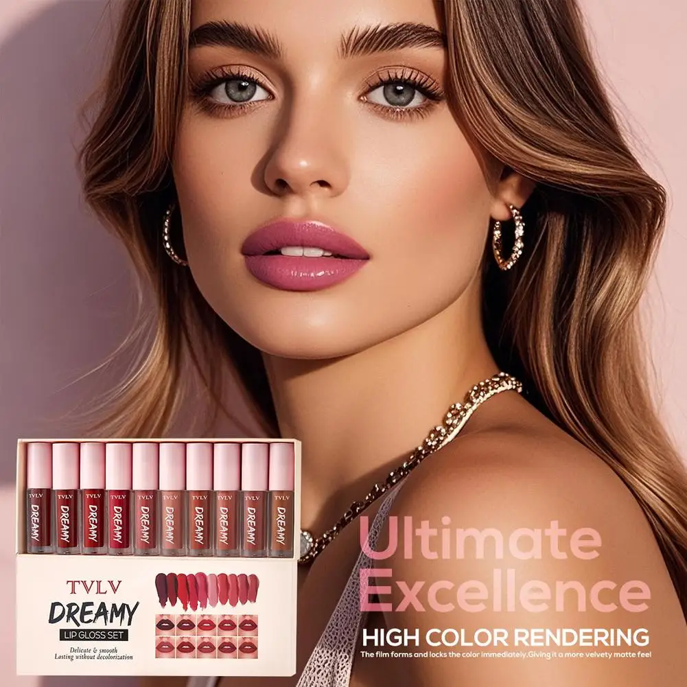 Matte Wasserfeste Lippenglasur Leichtgewichtig Zart Glatt Langanhaltend Ohne Ausbleichen Lippenstift 10 Stück TVLV DREAMY Lipgloss-Set
