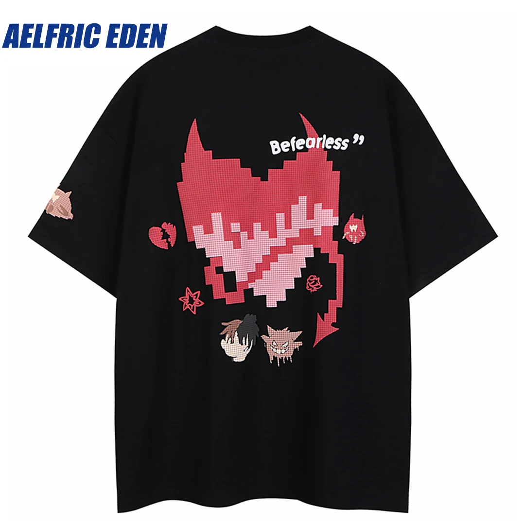 Aelfric Eden Devil Horn Heart Graphic T-Shirt 2023 Men Streetwear Loose Cotton Harajuku T Shirt Oversized Hip Hop Tops Tees