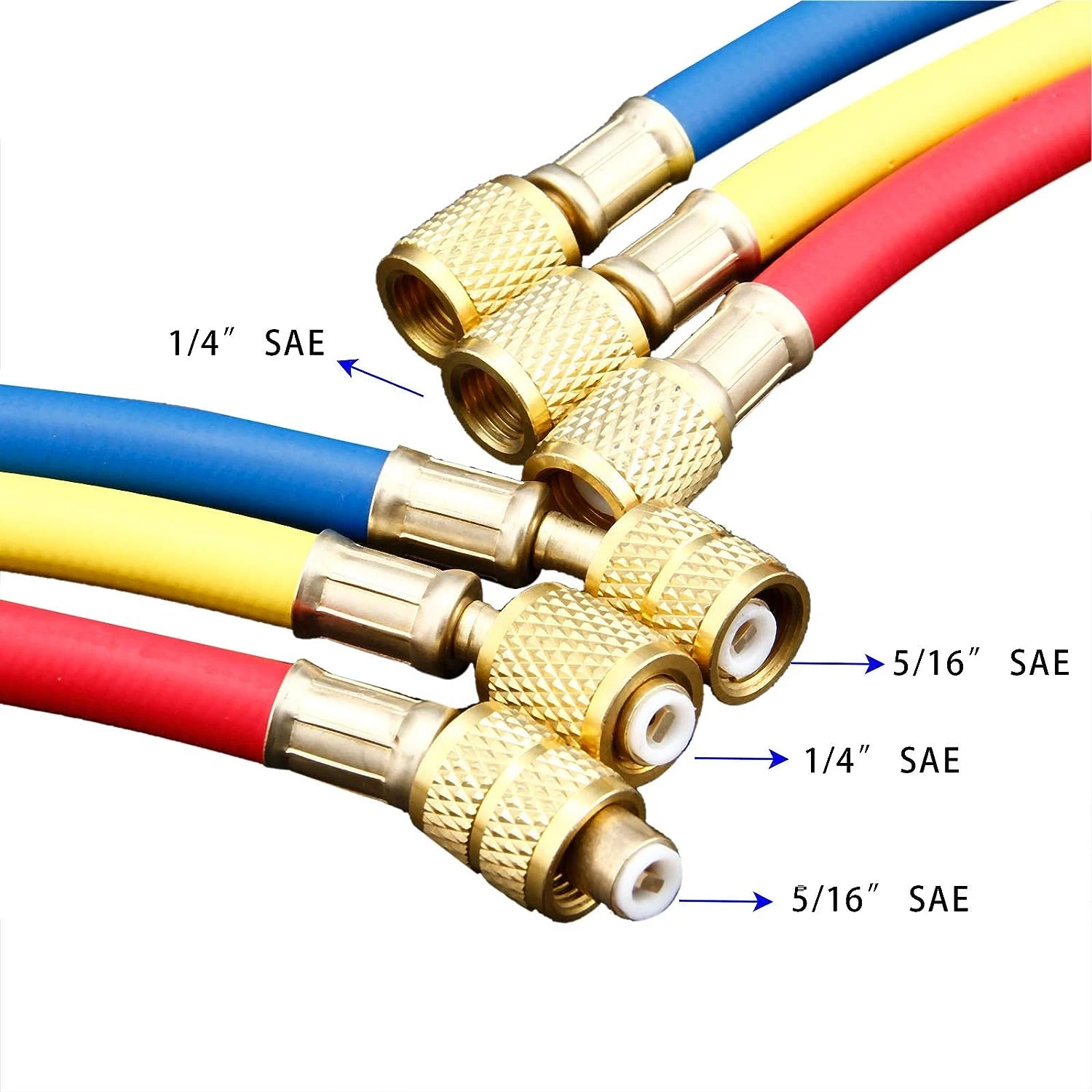 طقم خرطوم شحن التيار المتردد ، أنبوب شحن التبريد ، محول لـ HVAC ، خراطيم شحن الهواء ، 1/4 "SAE ، 4000-800 PSI ، 1.2M ، R410A ، 3 ألوان