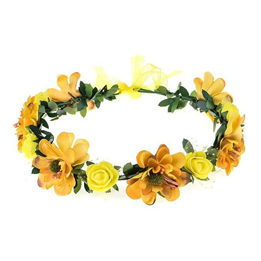 Adjustable Ribbon Flowers Leaves Headbands Girls Floral Wreath Rose Flower Crown Bridal Halo Headpiece Bohemia Garland 2024 New