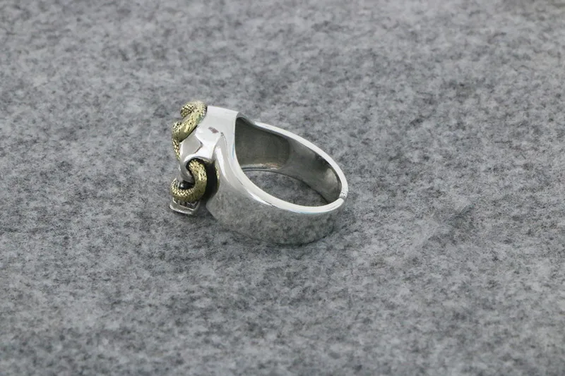 S925 Sterling Silver Fashion Trend Men's Ring Aggressive Skull Head Wrapped Snake Punk Vintage Thai Silver Men's Index Finger Ri