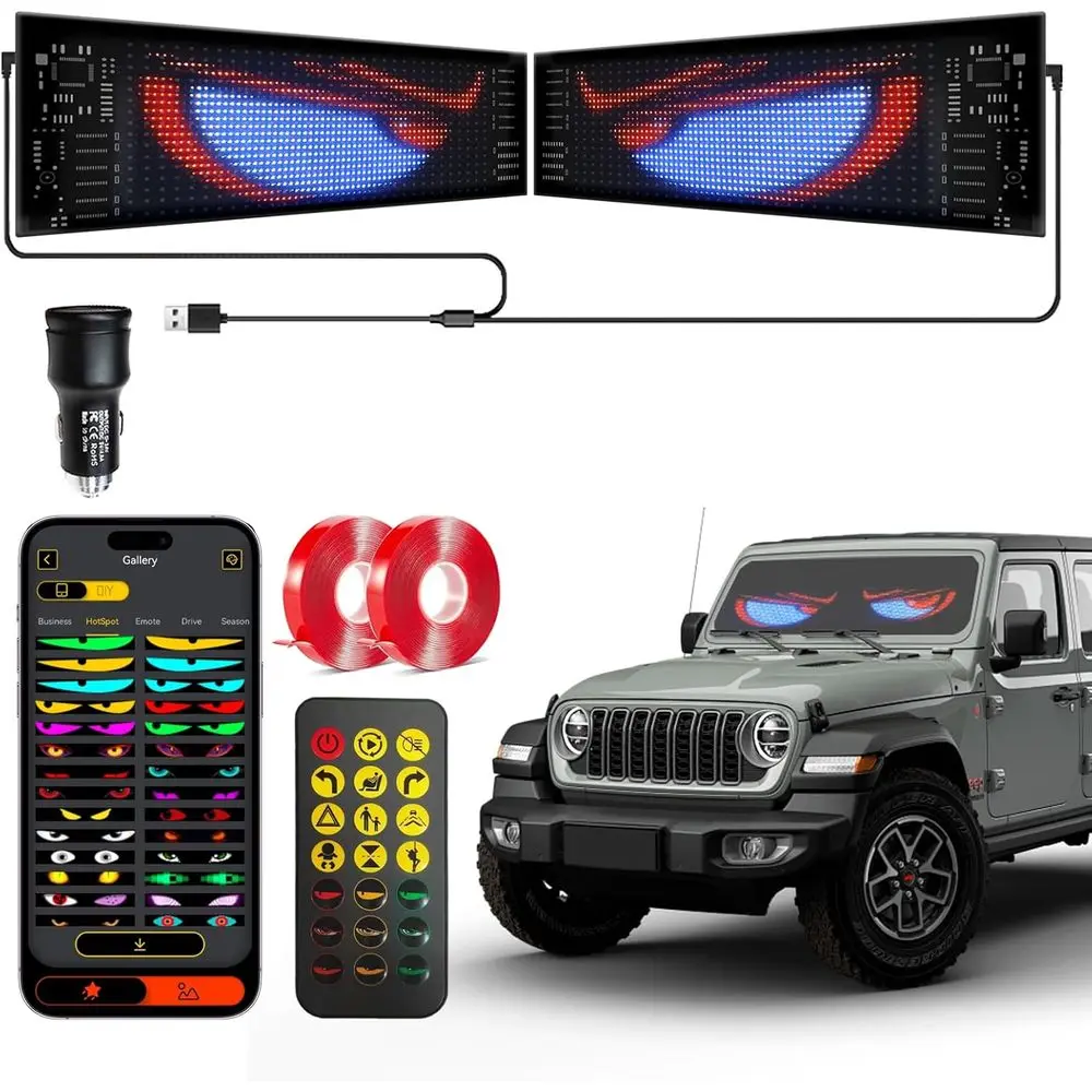 

13.7x4 LED Windshield Lights - Sync & Programmable, USB Powered, Waterproof, Flexible for Cars, Trucks, SUVs, Sedans