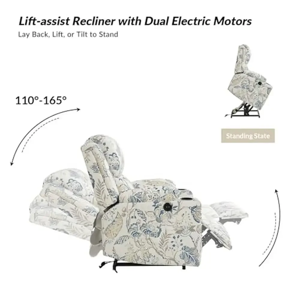 Electric Recliner Chair Massage Heat Dual Motor Elderly Lift Assist Cup Holders USB Comfort Relaxation