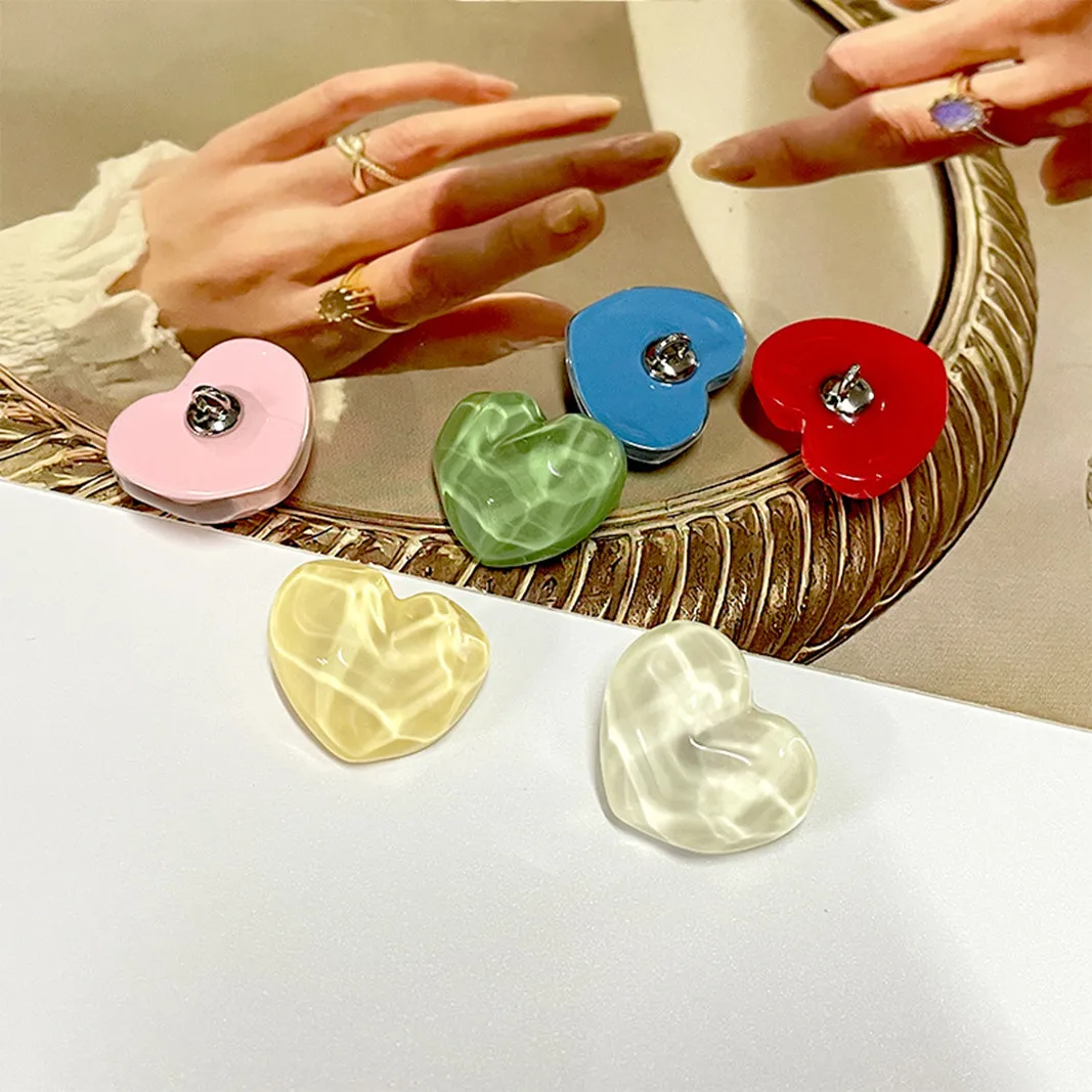 10PCS/Lot Heart-shaped Irregular Concave Convex Surface Resin Button DIY Colourful Heart Metal Foot Children's Clothing Button