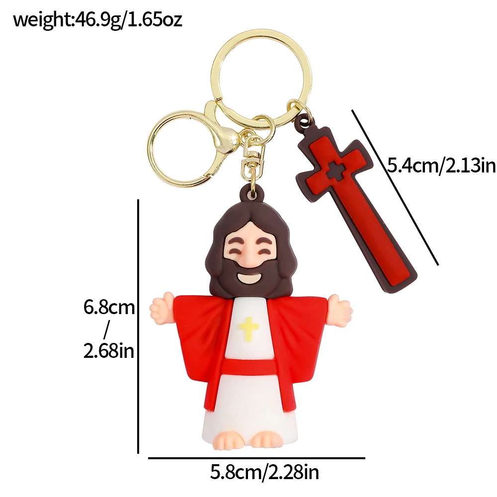 سلسلة مفاتيح على شكل شخصية يسوع PVC مع صليب، سلسلة مفاتيح هدية مسيحية بتصميم صليب ثلاثي الأبعاد، حلقة مفاتيح لمرآة السيارة هدية دراسة الكتاب المقدس #6