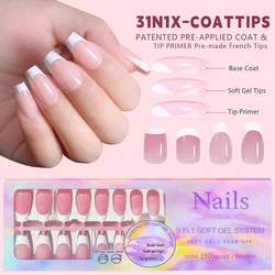 150pcs/set Charming French Ballet Wearable Fake Nail Tips Press On Nail Seamless Removable Wearing Reusable Full Cover Nail Tips