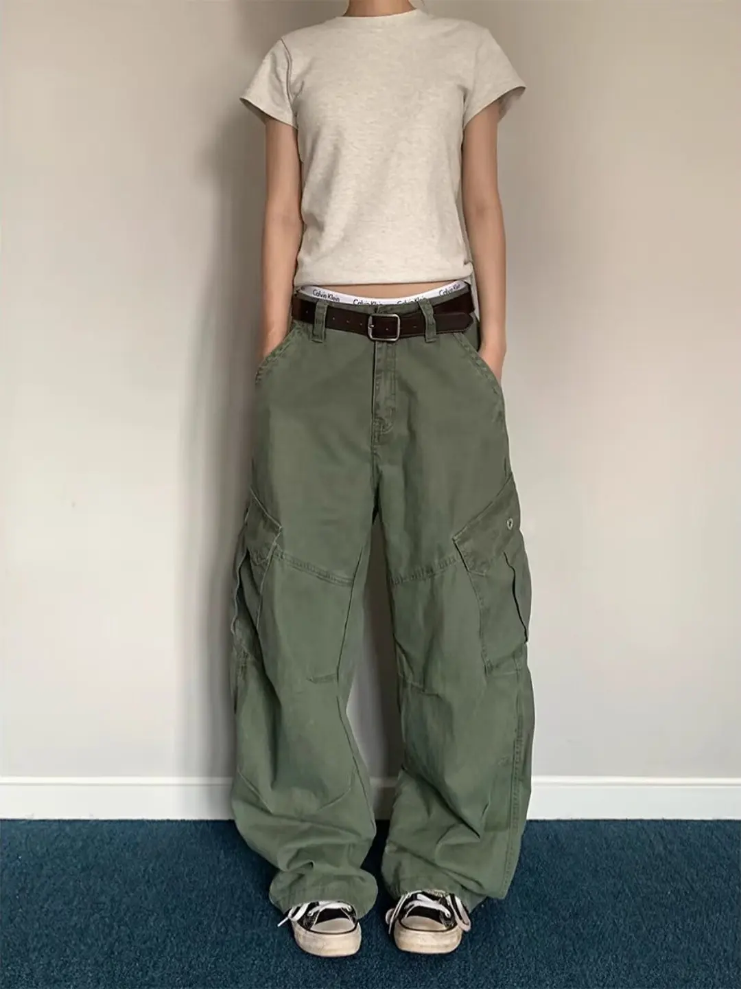 American Retro Pleated Wide Leg Work Pants Men Women Loose Straight Slimming Version Casual Jeans Cotton Material All Seasons