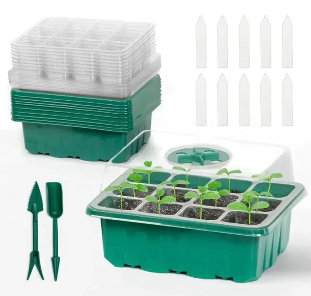 10Pcs Seed Starter Tray Kit Reusable Overall 120Cells Seeding Propagator Station Greenhouse Growing Germination Tray with Humidi