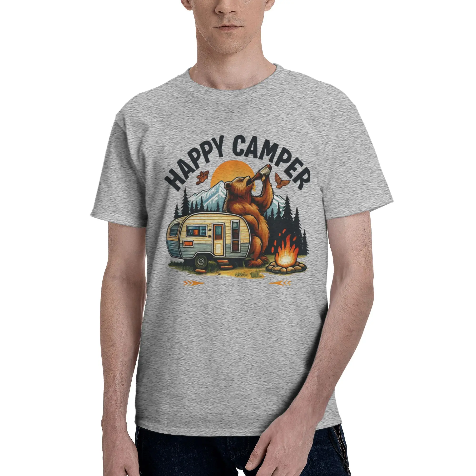 Happy Camper Nature Camping Tee Shirt for Men Women New Arrival T Shirts  Cotton Clothes