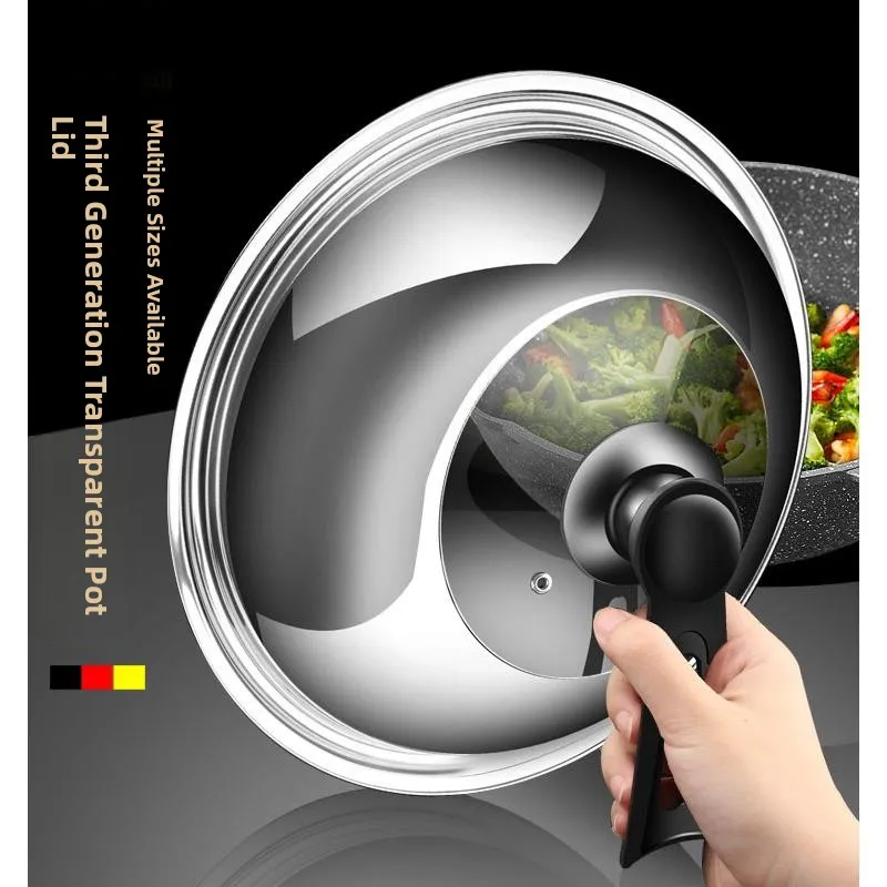 

Stainl Steel Tempered Glass Pot Lid Stand Thiened Kitchen Cooking Wok Cover High Temperature Resistant Home Use Set