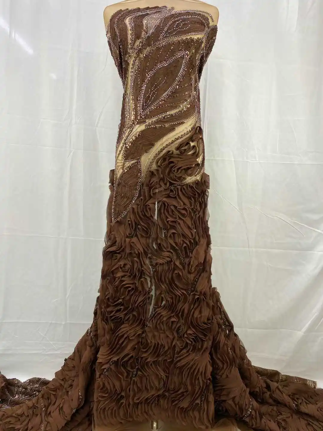 قماش دانتيل شبكي مطرز ثقيل فرنسي أنيق 2025 شبكة تول نيجيرية أفريقية مع قماش ترتر لفستان الزفاف-JH