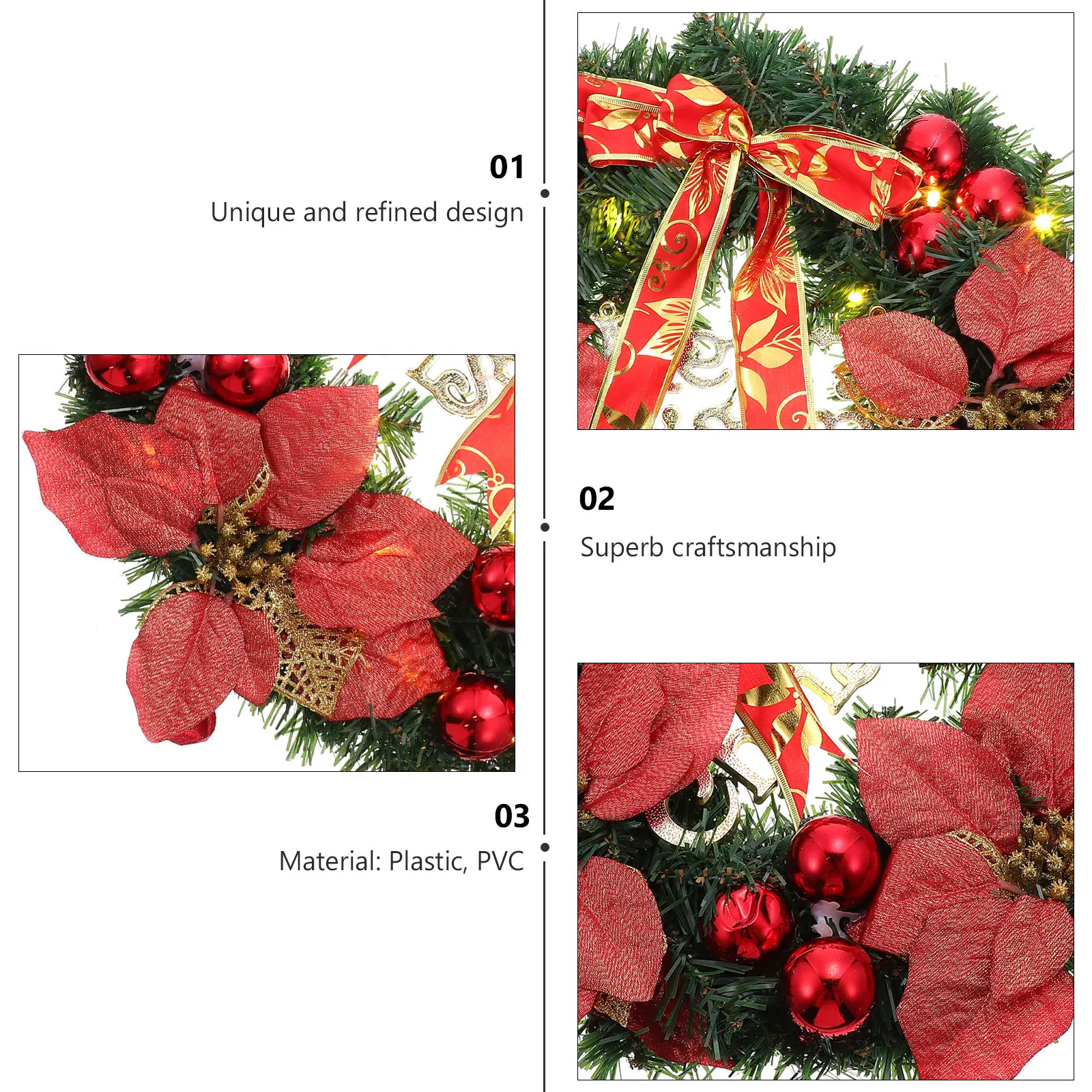 

Artificial Flower Decorative Wreath Red Plastic Baby Christmas Home Door Swag Scene Decor Holiday Adornment Festive