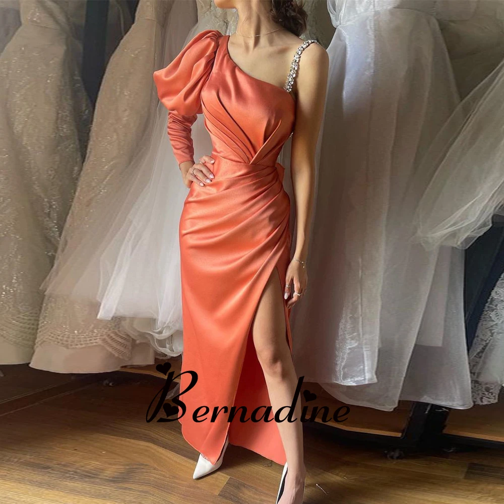 

Bernadine Evening Dresses Trendy One Shoulder Evening Dresses For Wedding Slit Mermaid Pleat Rhinestones Robes De Soirée