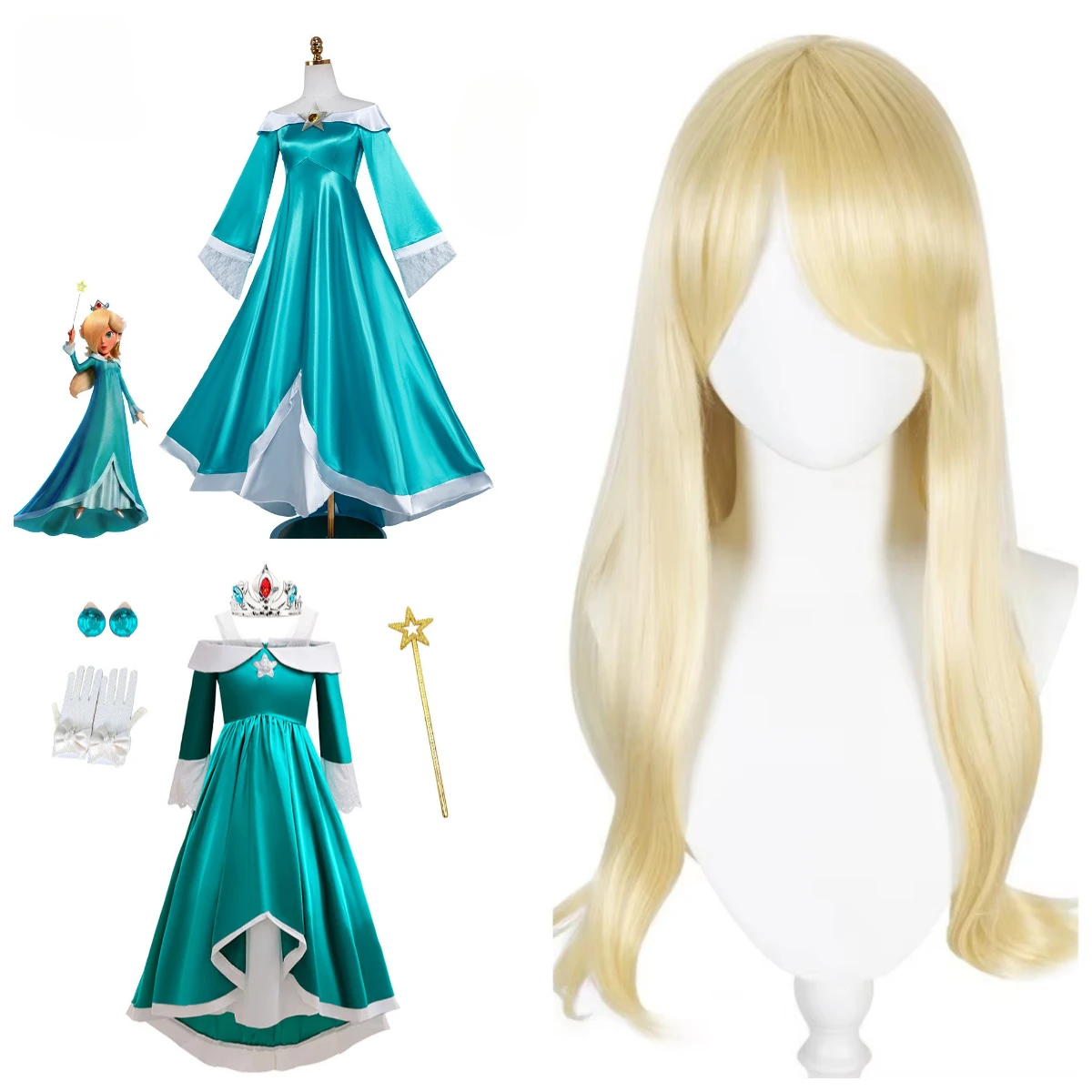 Movie Rosalina Cosplay Costume Dress Crown Accessories Suit Women Princess Costume Ball Gown Halloween Fancy Party Outfits