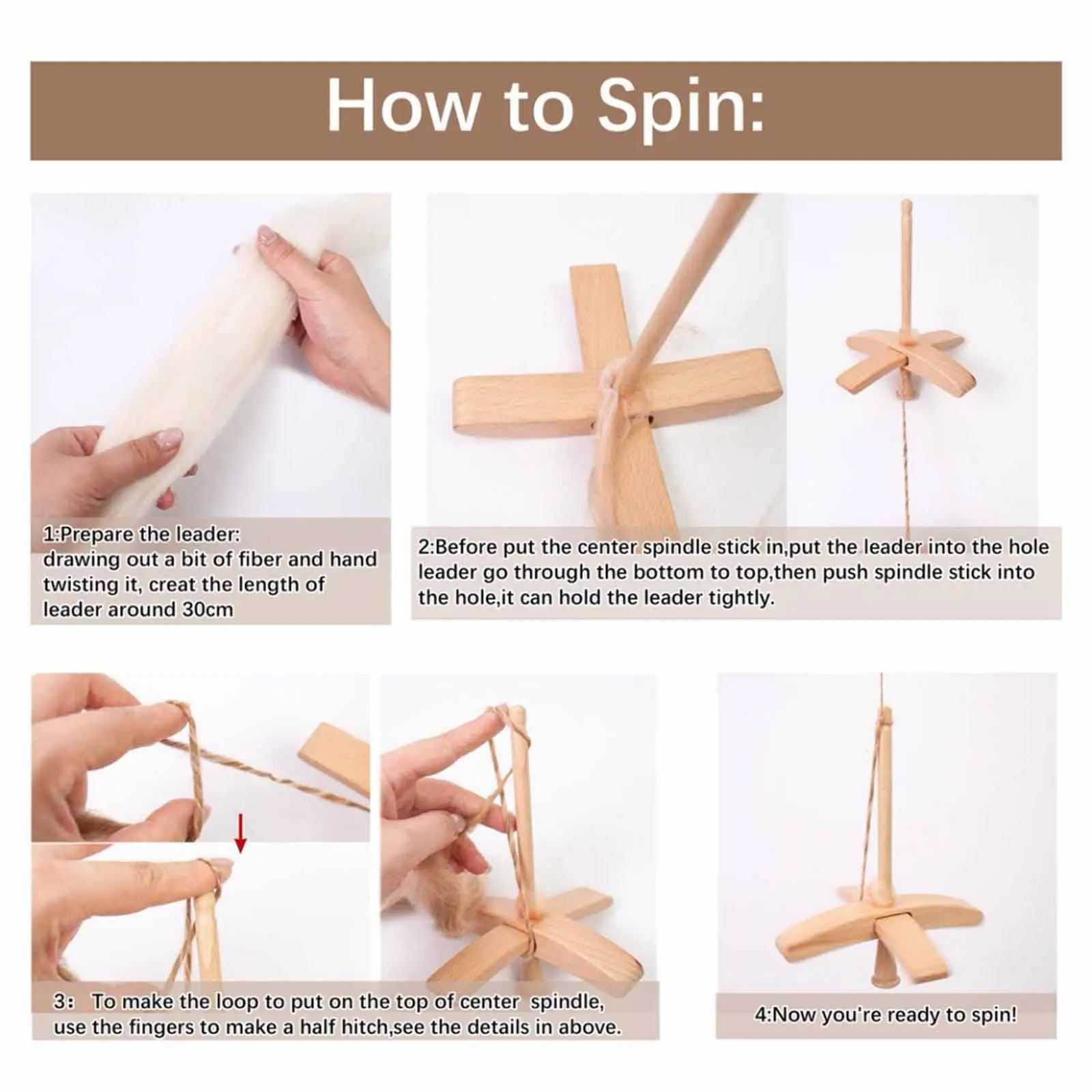 Detachable Turkish Drop Spindle Wooden Yarn Spinning Tool for Sewing Crafting Crochet Small Wool Ball