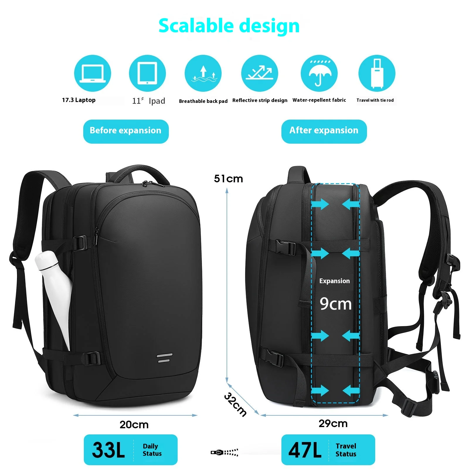 Men Backpacks vacuum compression Travel laptop Backpack Business Large Capacity school Backpacks expand outdoor backpack