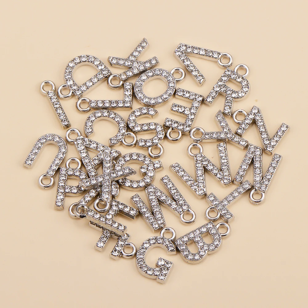 Shiny Silver Plated Zircon Letter Charms A-Z 26 Initials Necklace Pendants Your Name DIY Choker Bracelet For Jewelry Accessories