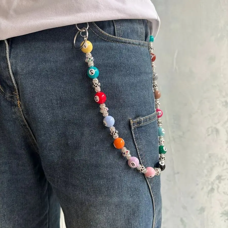 Y2K Hip Hop Billiard Ball Bead Pants Chain Unisex Streetwear Rhinestone Jewelry For Men Women Party Holiday Gift