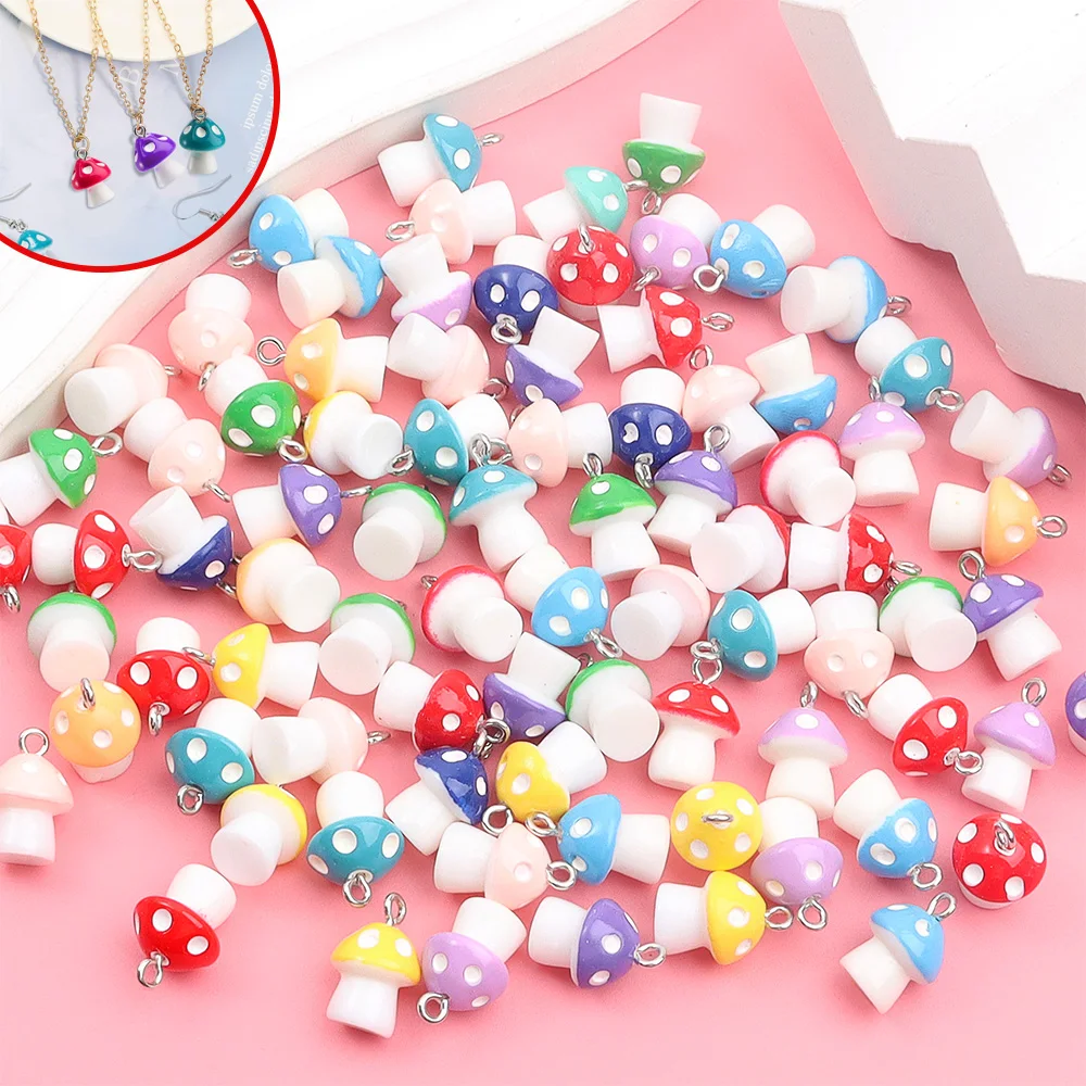 7/15/30pcs Multi-color Resin Mushroom Shaped Pendant for Bracelet, Earring, and Jewelry Making