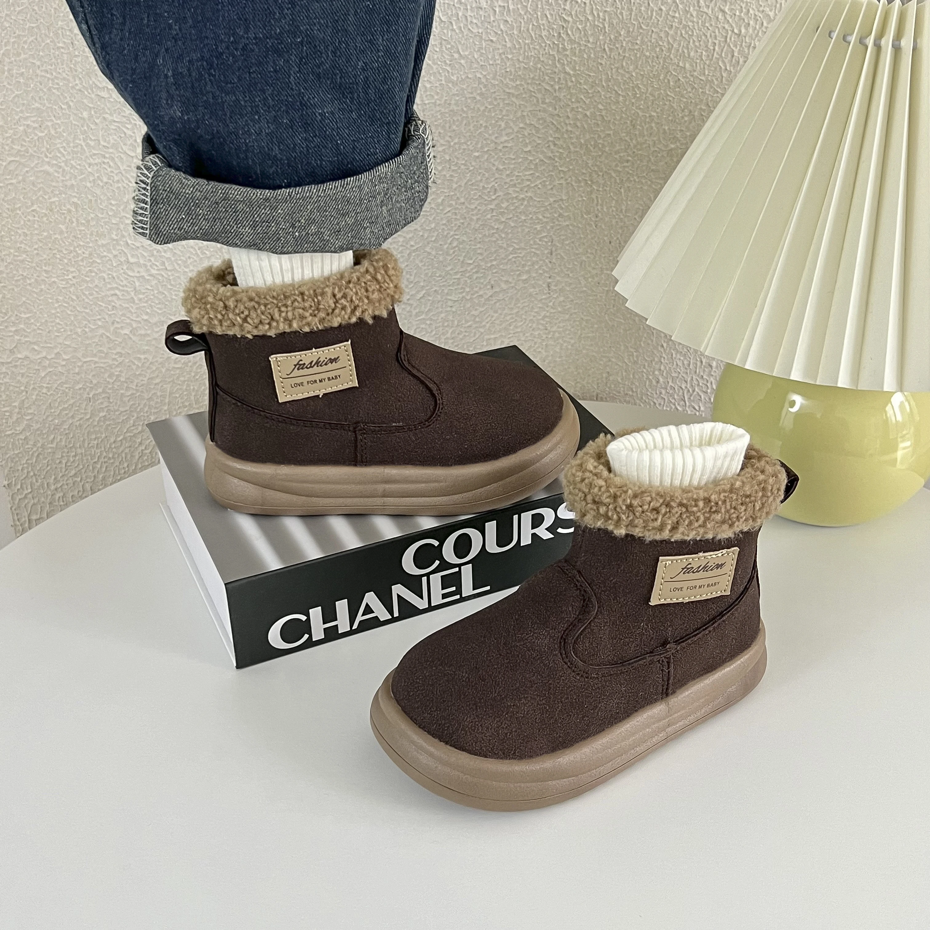 Warm-lined Boots for Boys Girls 2025 New Winter Toddler Plush Lining Leather Boots Non-slip Simple Retro Kids School Snow Boots