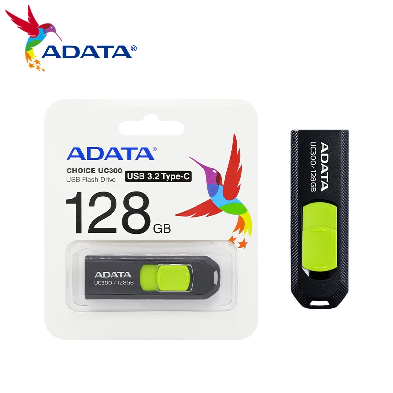 ADATA USB 3.2 Type-C Pendrive 32GB 64GB 128GB 256GB High Speed U DIsk Portable UC300 Retractable Pen Drive Flash Memory Stick