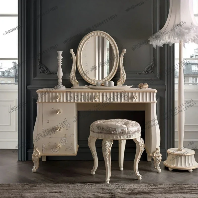 Complete French light luxury dresser European dressing cabinet Small master bedroom dresser Solid wood hand-carved