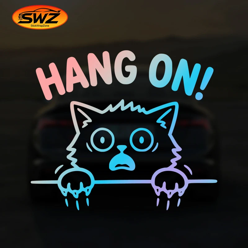 

Funny Scared Cat Car Sticker "HANG ON!" Shocked Kitty Vinyl Decal Bad Driver Warning Meme JDM Drift Style Bumper Window Laptop