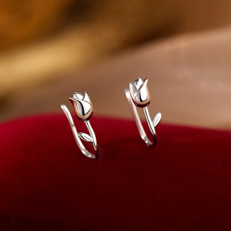 925 Silver Plated Tulips Stud Earring For Women Girls Wedding Party Jewelry Gift e614