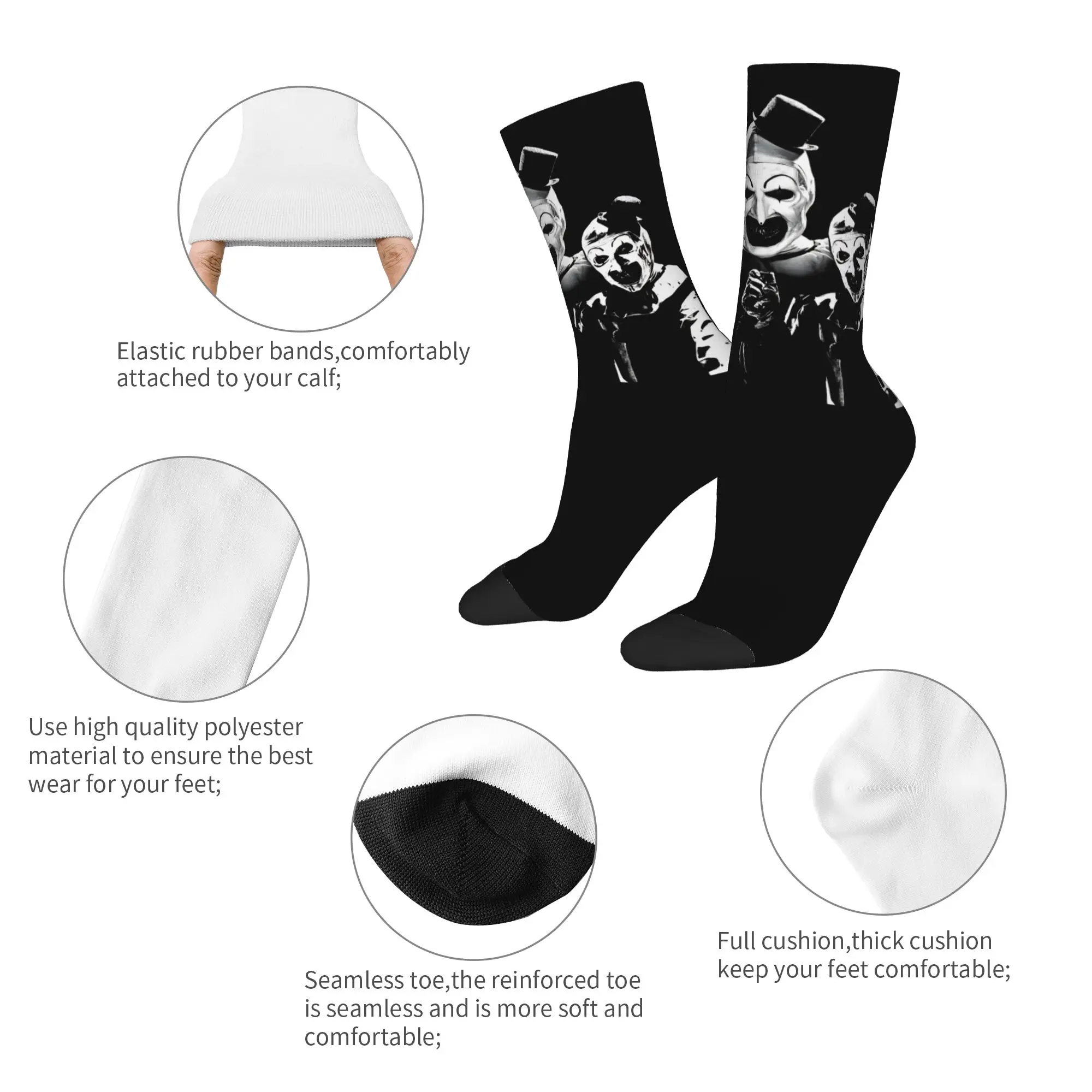 Harajuku Terrifier Skateboard Socks Horror Movie Polyester Long Socks for Women Men Sweat Absorbing