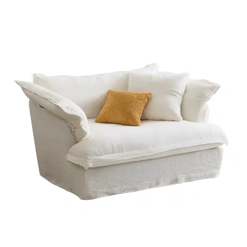 

Washed hemp fabric large single sofa chair Nordic full dismantling and washing balcony living room retro cream wind