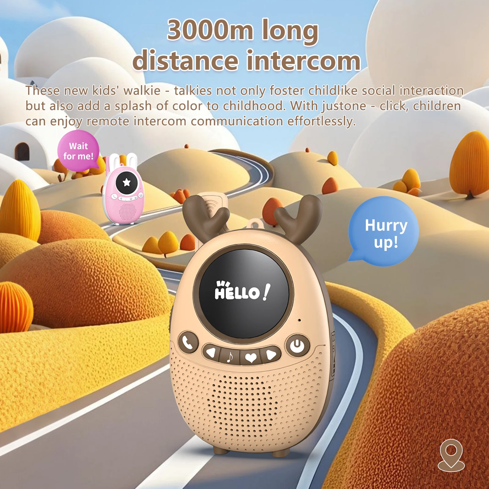 W208 جهاز اتصال لاسلكي للأطفال كارتوني قابل لإعادة الشحن، جهاز اتصال داخلي لطيف بزر واحد مناسب للتخييم في الهواء الطلق