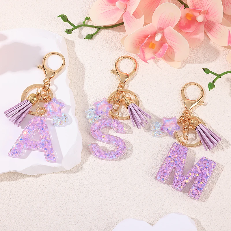 แฟชั่น DIY A-Z ตัวอักษรพวงกุญแจโลหะจี้ Key CHAIN ผู้หญิงแหวน Simple Letter ชื่อ Key PARTY ของขวัญเครื่องประดับ