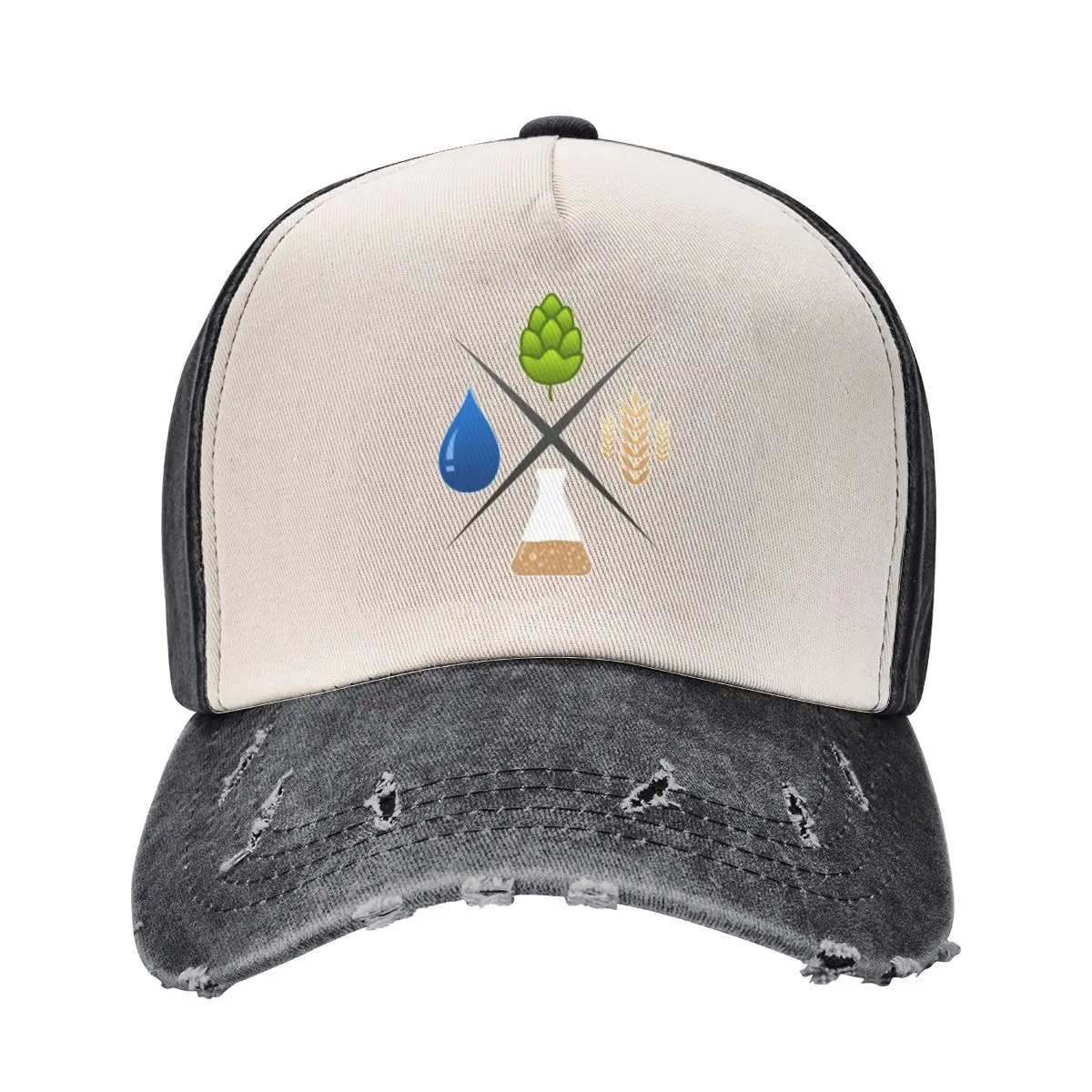 Homebrewing Ingredients Water, Grain, Hops and Yeast Baseball Cap hard hat Icon Big Size Hat Anime Hat Female Men's