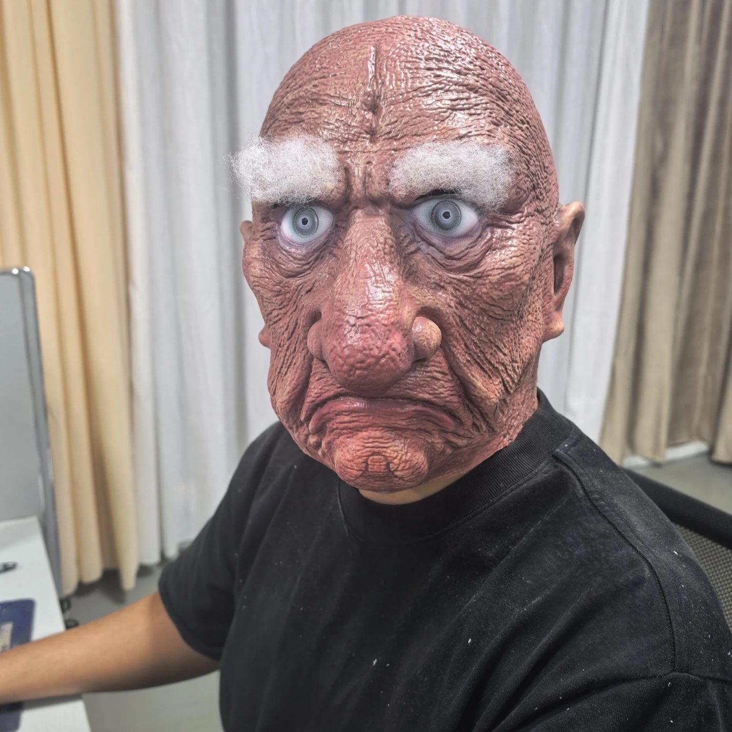 

Mr. Grumps Realistic Rubber Bald Grumpy Old Man Halloween Mask with Eyebrows - Creepy Ready-To-Ship Adult Fancy Dress Accessory