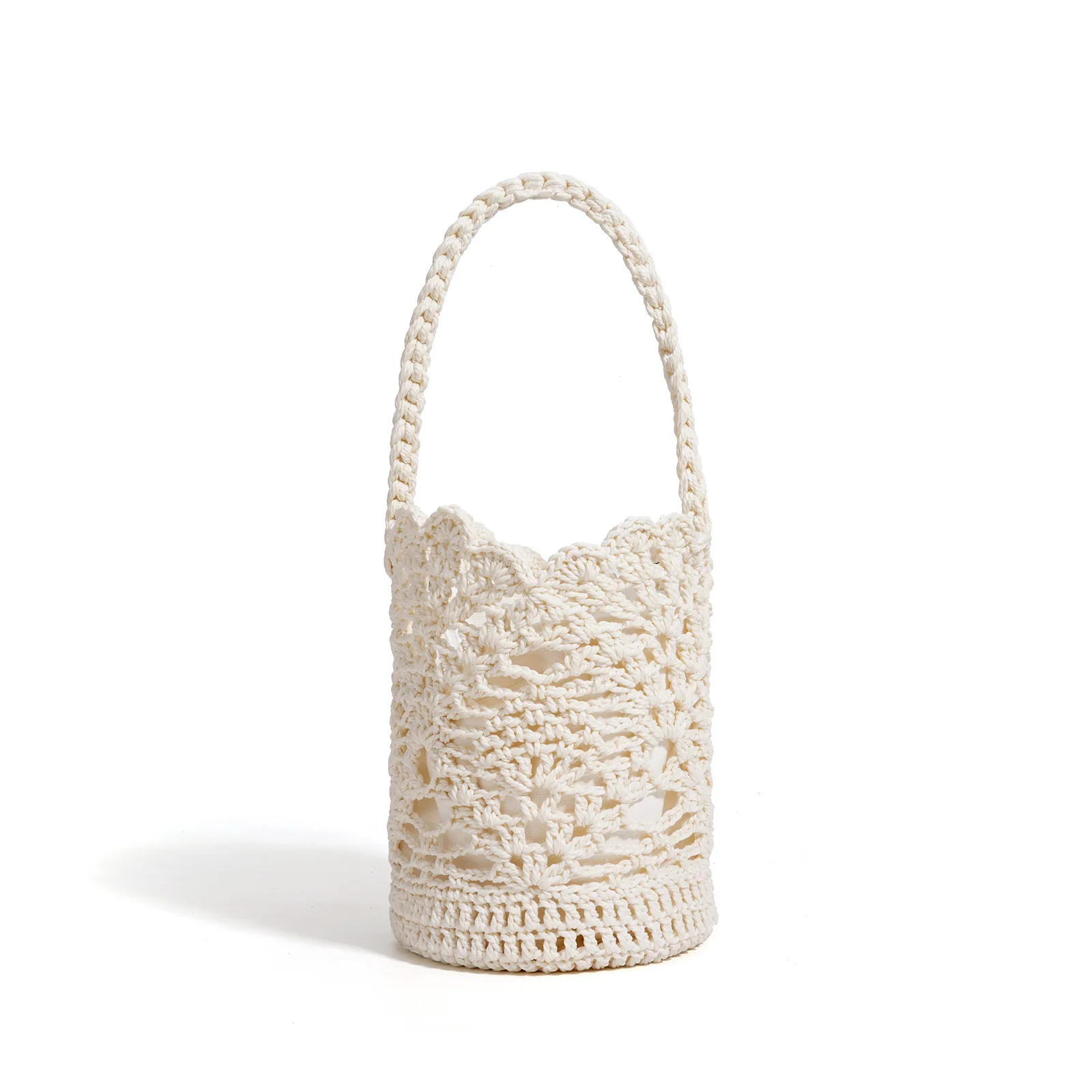 2026 New Crochet Shoulder Bag for Women сумка женская Cream Hollow Out Scalloped Vacation Beach Purse