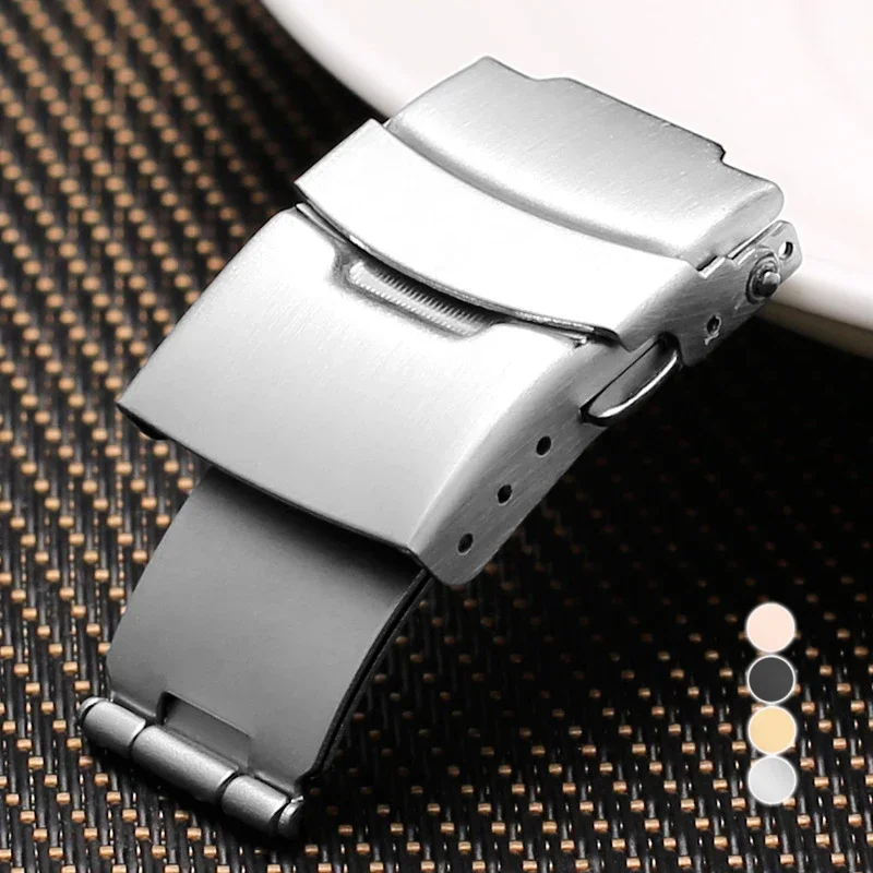 Stainless Steel Buckle for Leather Metal Silicone Strap Clasp Double Press Safety 14/16/18/20/22/24mm Button Buckles Accessories