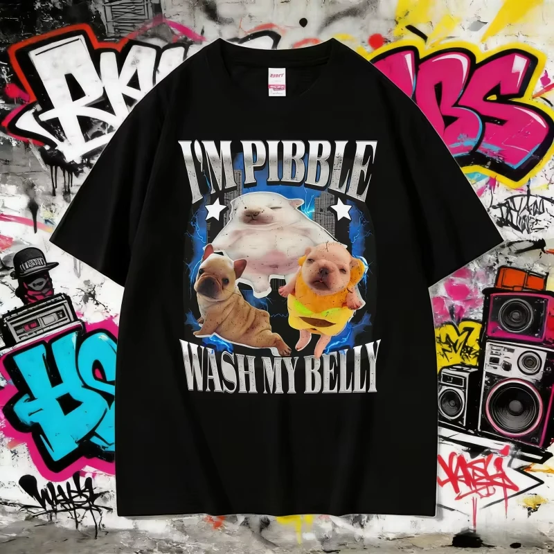 Camiseta de Verano 2026 con Diseño Divertido de Bulldog Francés 'I'm Pibble Wash My Belly', para Hombre y Mujer, Estilo Retro, de Algodón, Casual, Holgada, Informal