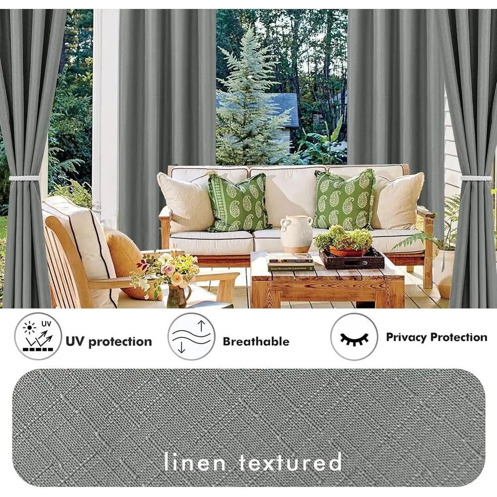 Waterproof Linen Patio Curtains, 54x84, Light Grey, Suitable for Outdoor Spaces