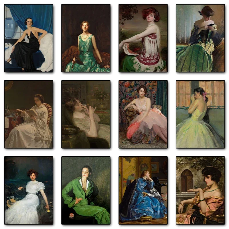 Vintage Beauty Noblewoman Portrait Posters and Prints Canvas Printing Wall Art Picture for Living Room Home Decor Gifts