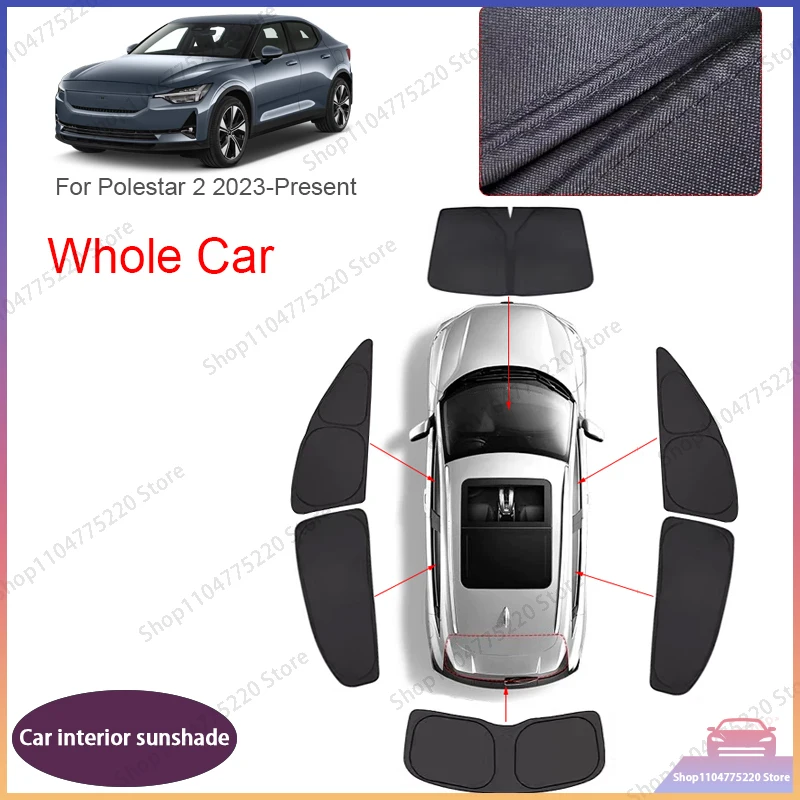 For POLESTAR 2 2023-Present Auto Anti-UV Heat Insulation Protect Cover Interior Accessory Car Black Window Privacy Sunshade