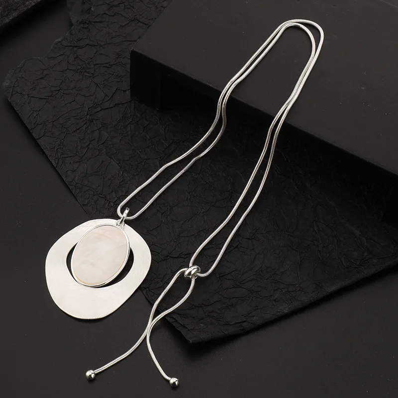 Korean Fashion Necklaces & Pendants Silver Color Round Long Necklace Jewelry Chains Suspension Trending Products New in
