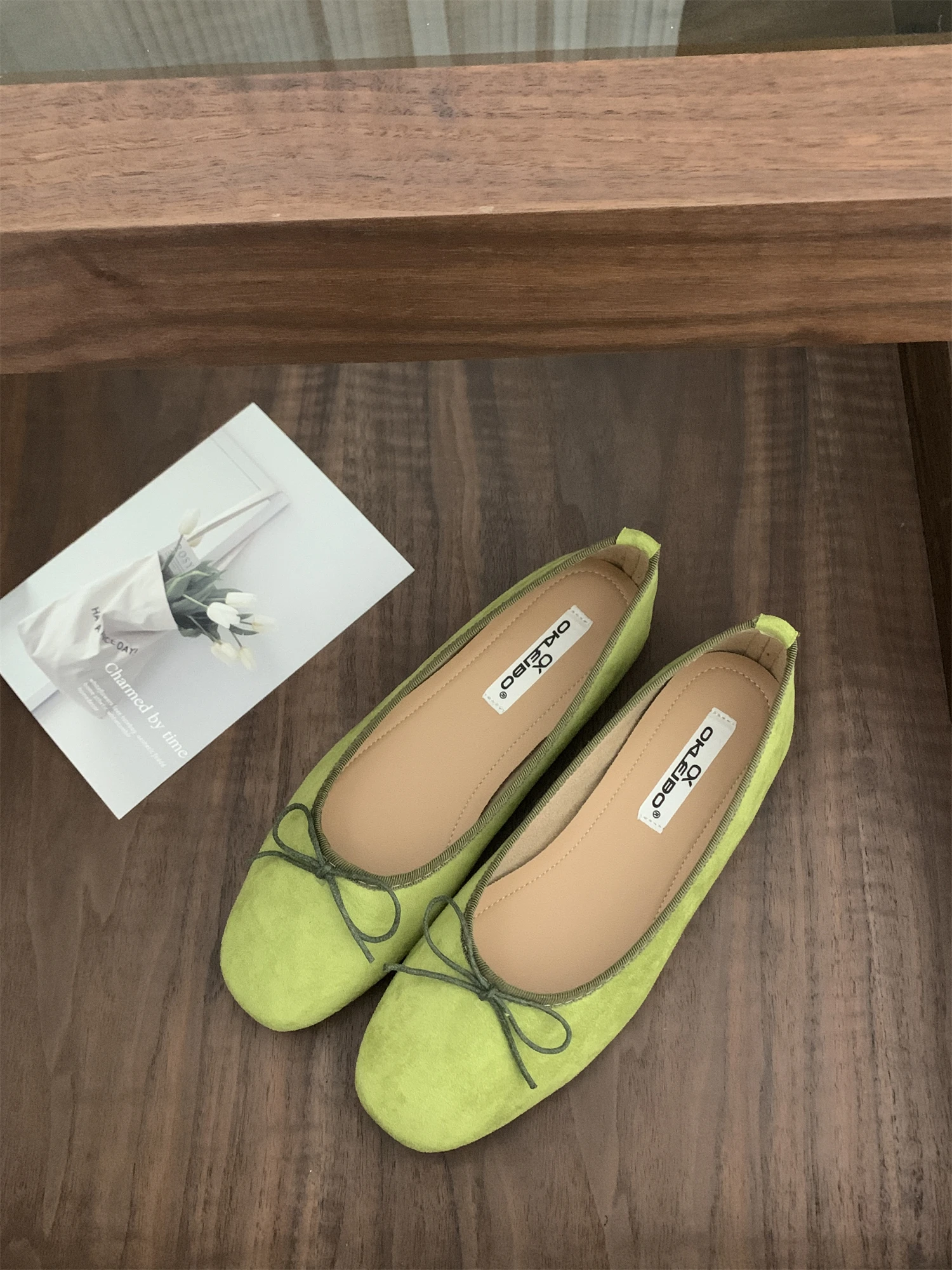 2024 Summer New Model Women Green Flat Shoe Fashion Square Toe Shallow Slip On Ballerinas Shoes Soft Flat Heel Dress Ballet Shoe